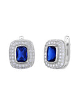 CZ Blue English Lock Earrings in Sterling Silver
