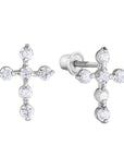14K White Gold Tiny Cute Cross Stud Earrings