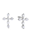 14K White Gold Tiny Cute Cross Stud Earrings