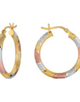Brilliant Three-tone Diamond-cut Round Tubular Hoop Earrings, 25mm in