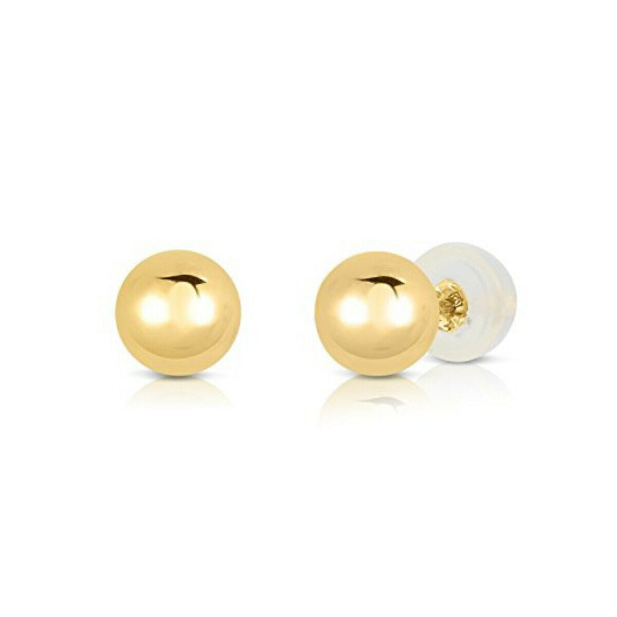 14K Yellow Gold Ball Stud Earrings, Silicone Covered Gold Push Backings (Unisex)