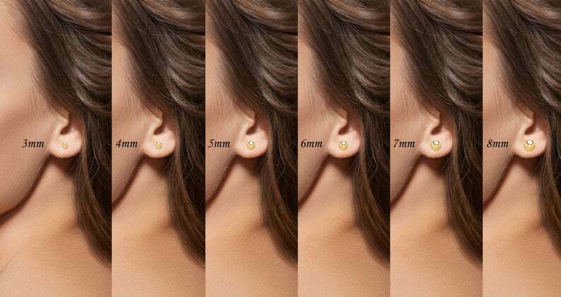 14K Yellow Gold Ball Stud Earrings, Silicone Covered Gold Push Backings (Unisex)
