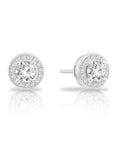 CZ Solitaire Halo Stud Earrings, 0840 in Sterling Silver