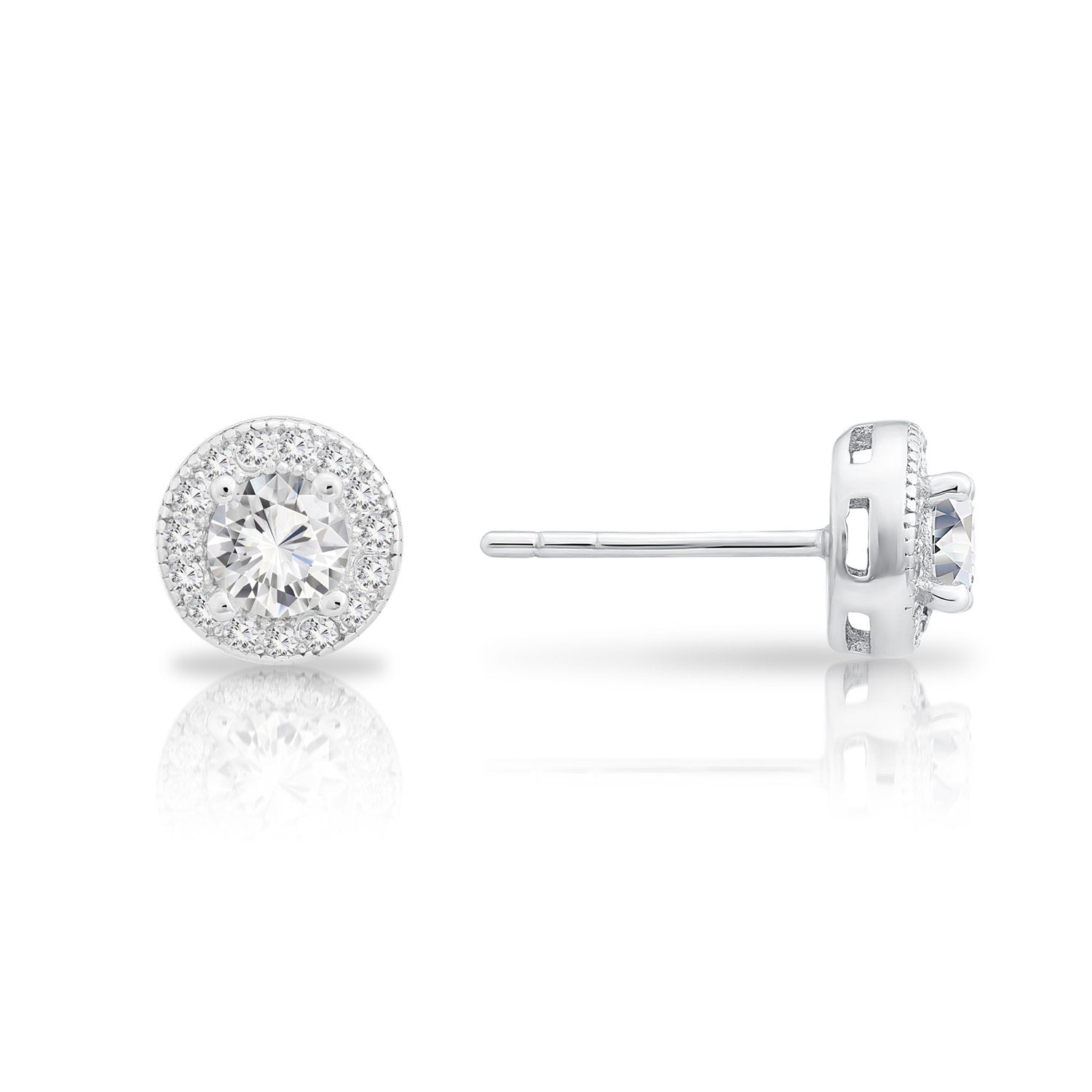 CZ Solitaire Halo Stud Earrings, 0840 in Sterling Silver – Tilo