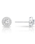 CZ Solitaire Halo Stud Earrings, 0840 in Sterling Silver