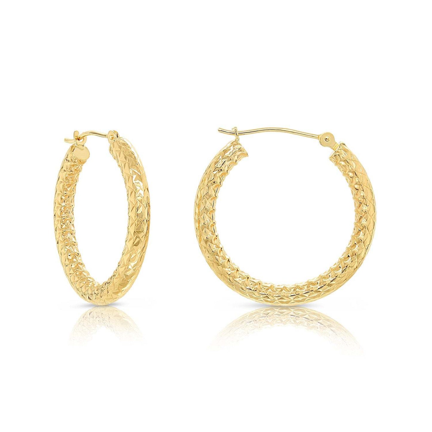 14k Yellow Gold Textured Hoop Earrings, The Alligator Collection