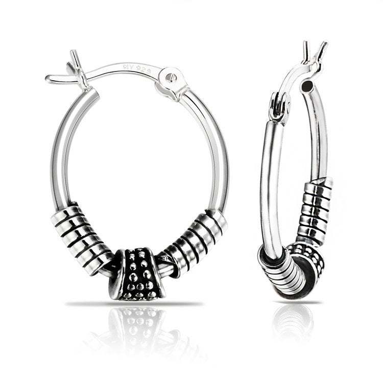 Sterling Silver Bali Style Small Hoop Earrings
