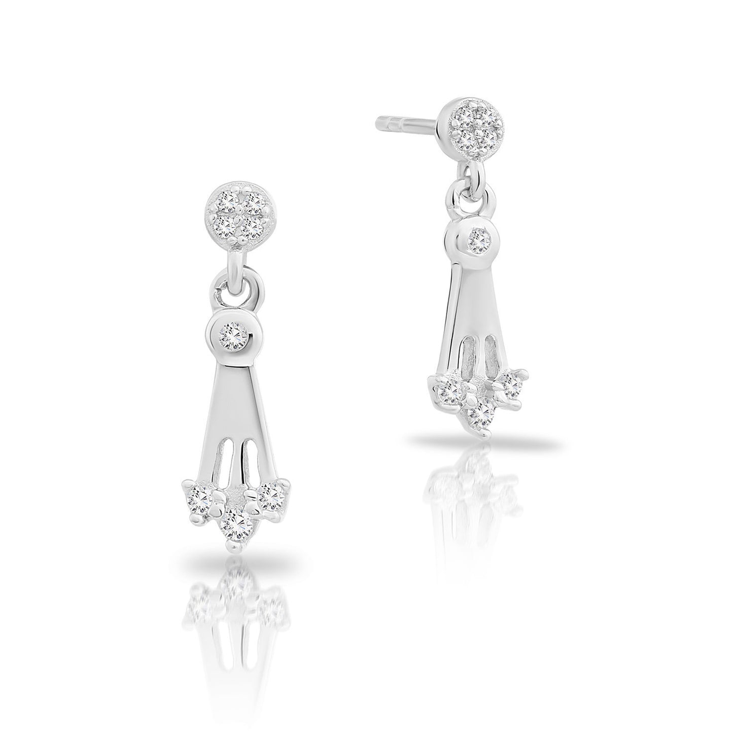 Sterling Silver Dangle Stud Earrings, Three Spoke
