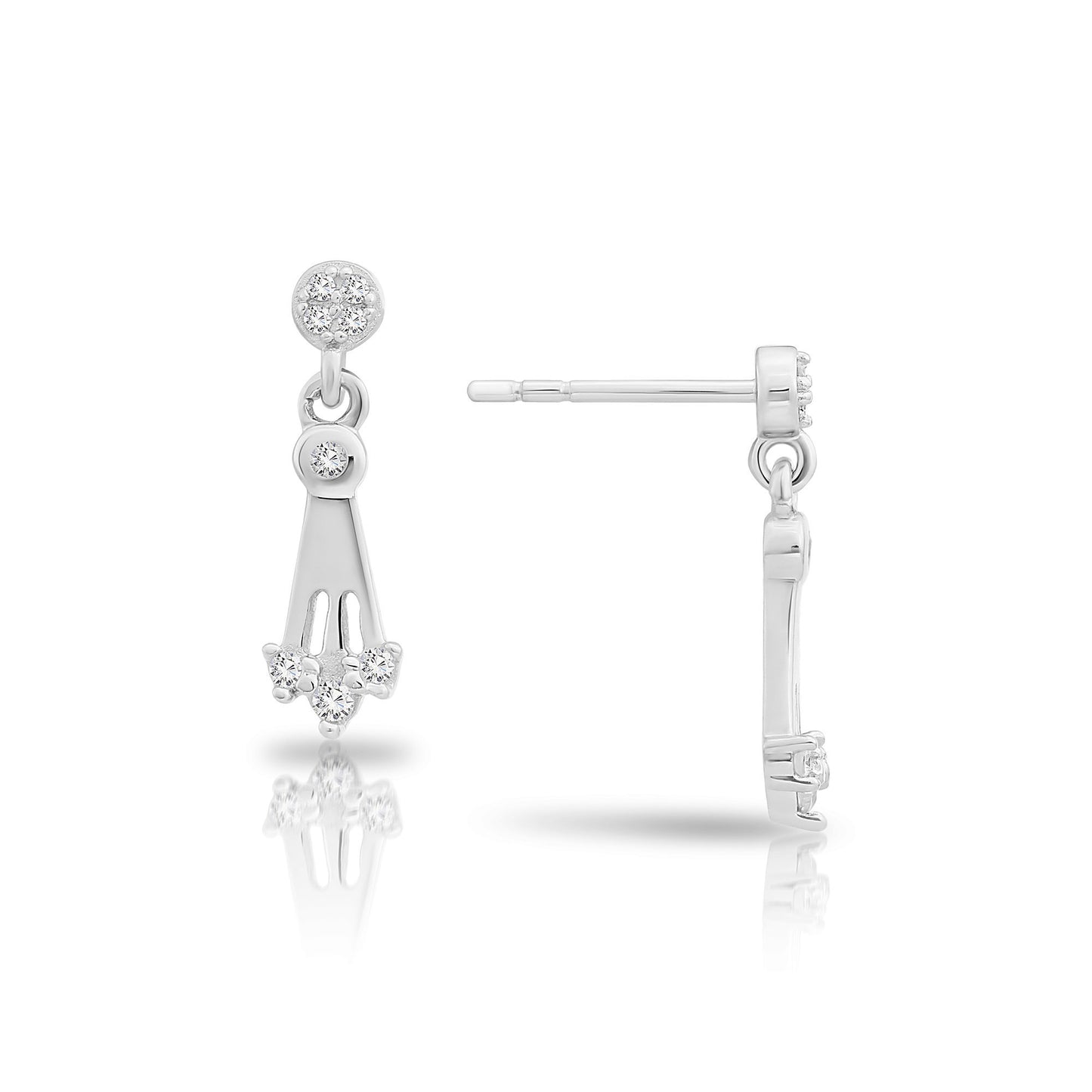 Sterling Silver Dangle Stud Earrings, Three Spoke