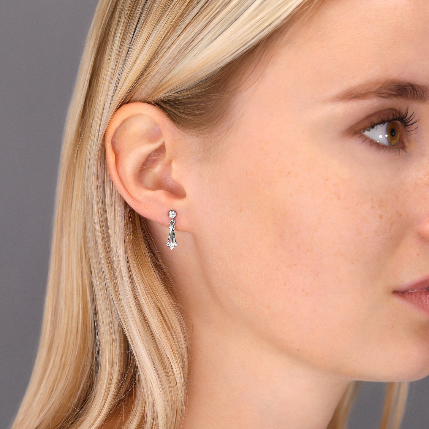 Sterling Silver Dangle Stud Earrings, Three Spoke