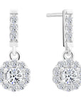 CZ Dangle Flower Earrings in Sterling Silver