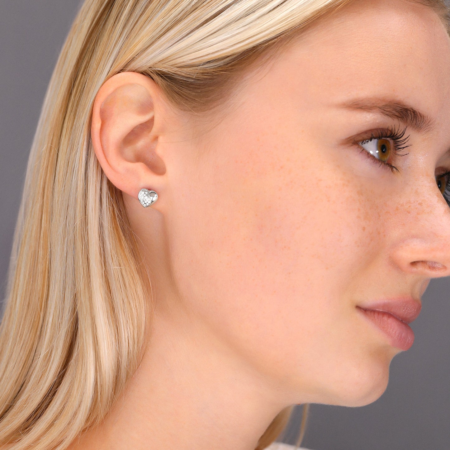 Sterling Silver Heart Stud Earrings, 1004