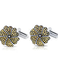 Flower Cuff links in , Two-tone in Sterling Silver