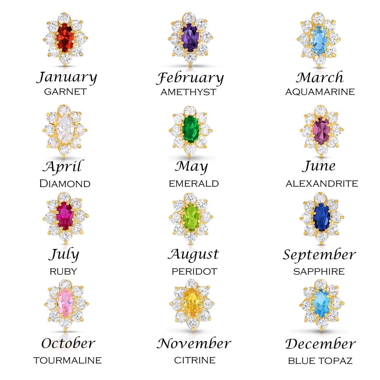 14k Yellow Gold CZ Birthstone Flower Earrings