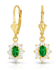 14k Yellow Gold Zirconia Birthstone Flower Earrings, Classy and Elegant Earrings, Available in 12 Colors