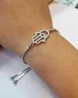 CZ Hamsa Hand Protection Kabbalah Bracelet in Sterling Silver