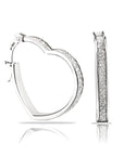 Open Heart Shimmer Hoop Earrings in Sterling Silver