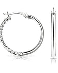 Round Hoop Earrings with Half Diamond Cut in 925 in Sterling Silver