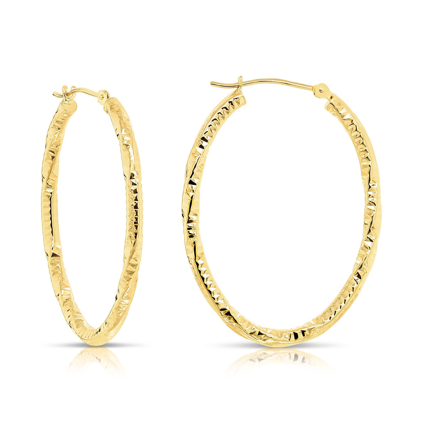 14k Yellow Gold Textured Hoop Earrings, The Spiral Collection