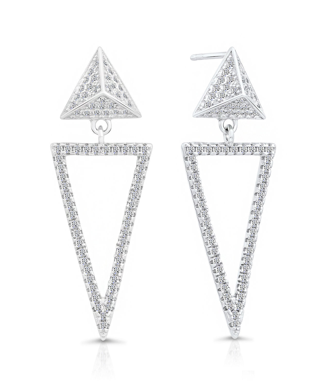 Sterling Silver Double Triangle Dangle Studs