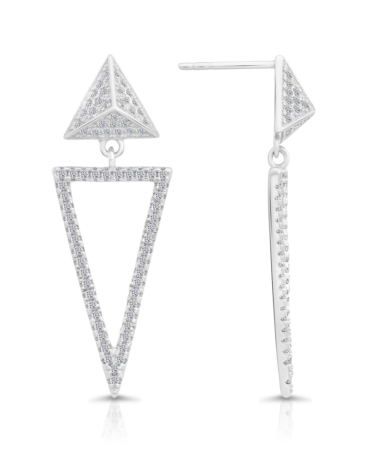 Sterling Silver Double Triangle Dangle Studs