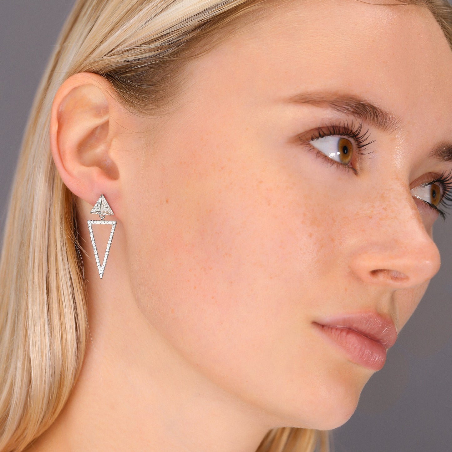 Sterling Silver Double Triangle Dangle Studs