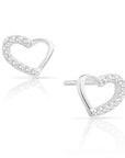 CZ Open Heart Stud Earrings in Sterling Silver