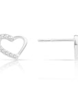 CZ Open Heart Stud Earrings in Sterling Silver