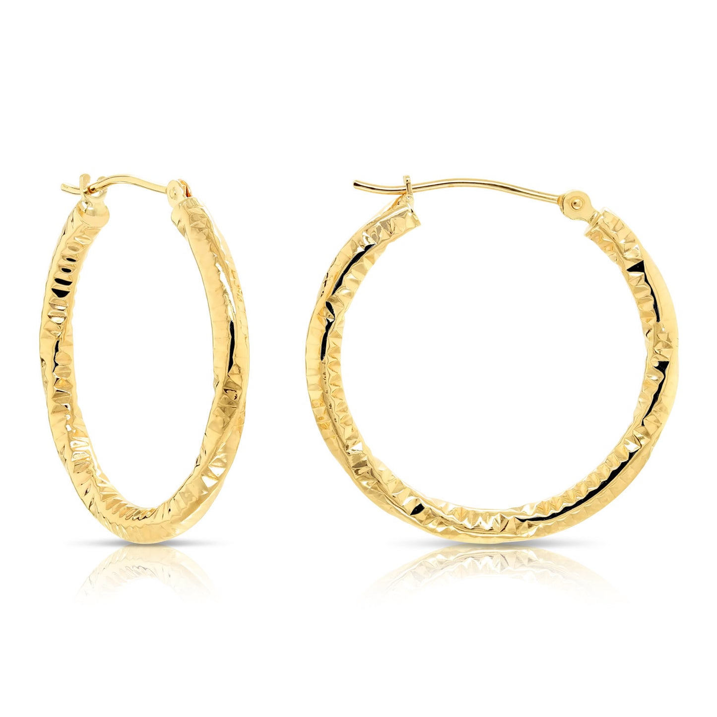 14k Yellow Gold Textured Hoop Earrings, The Spiral Collection