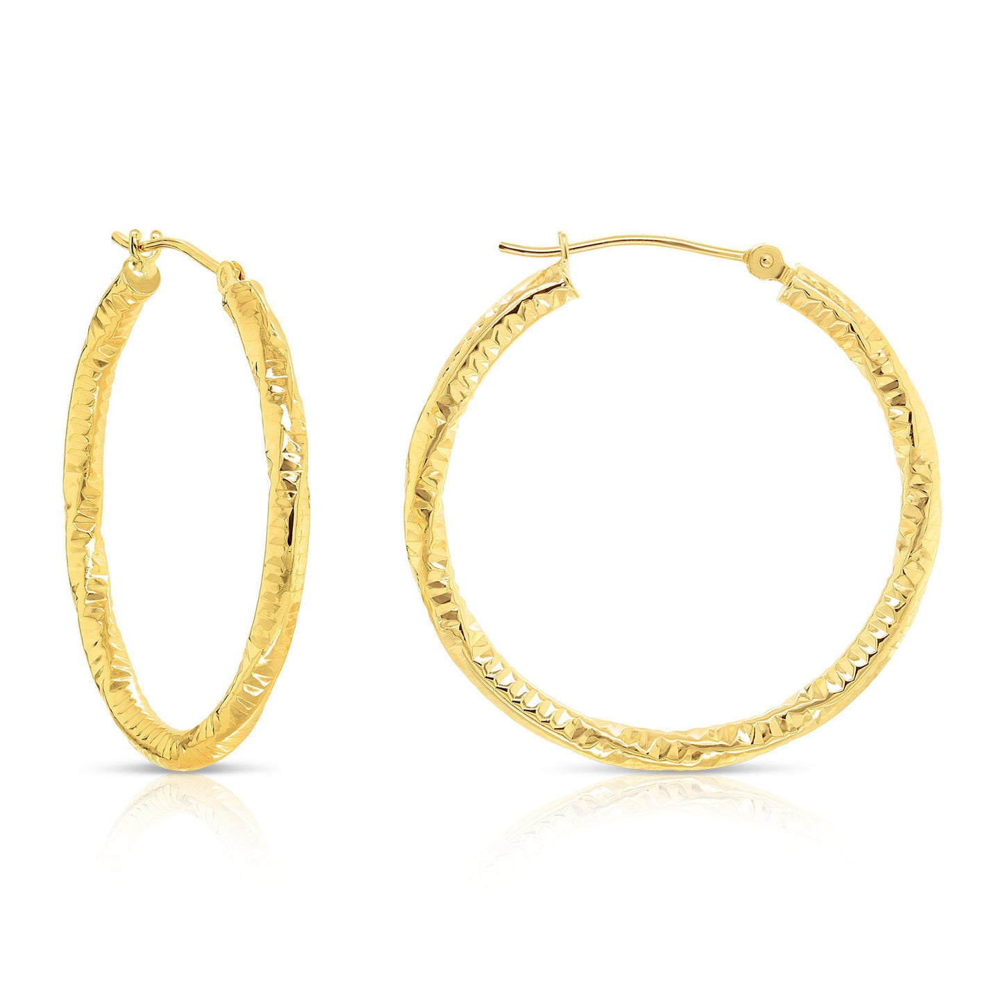 14k Yellow Gold Textured Hoop Earrings, The Spiral Collection