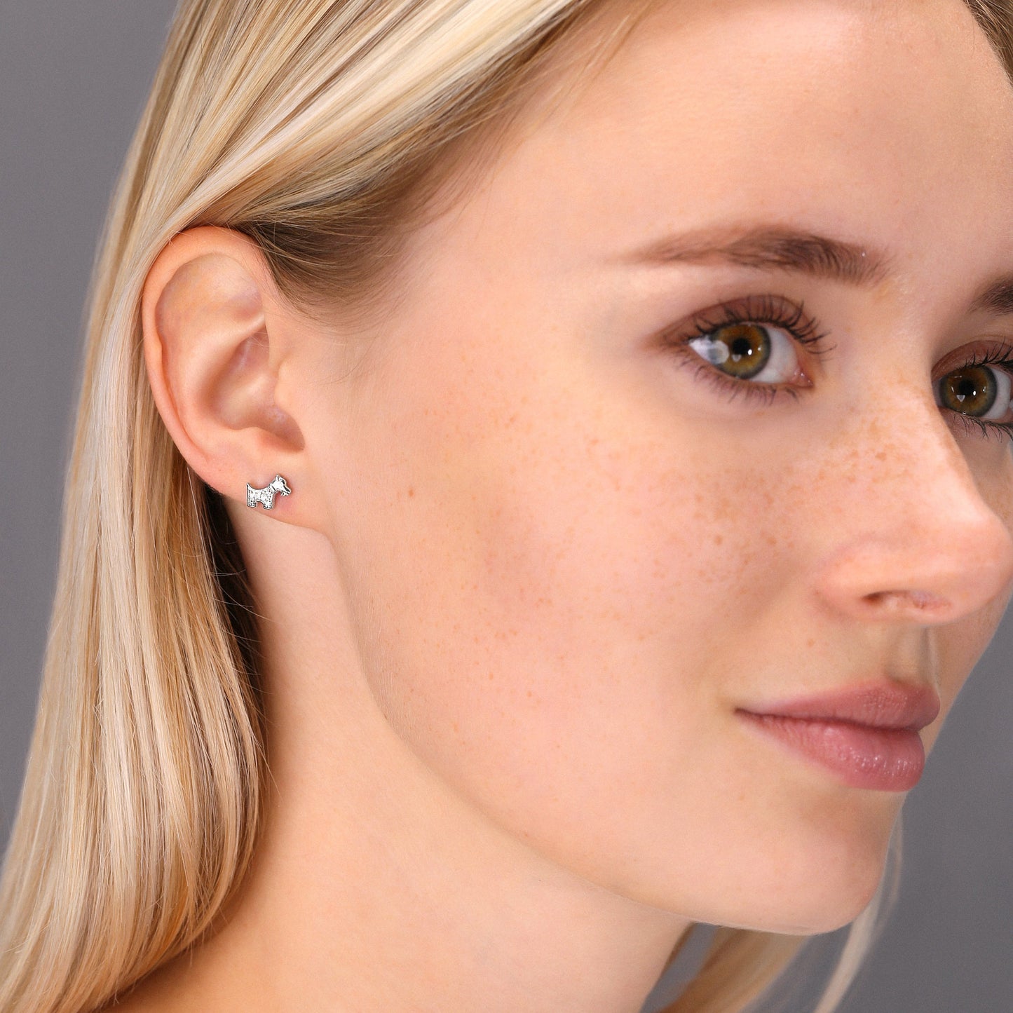 Sterling Silver Tiny Puppy Dog Stud Earrings