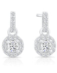 CZ Tiny Round Halo Dangle Stud Earrings in Sterling Silver