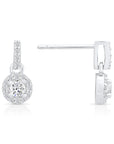 CZ Tiny Round Halo Dangle Stud Earrings in Sterling Silver