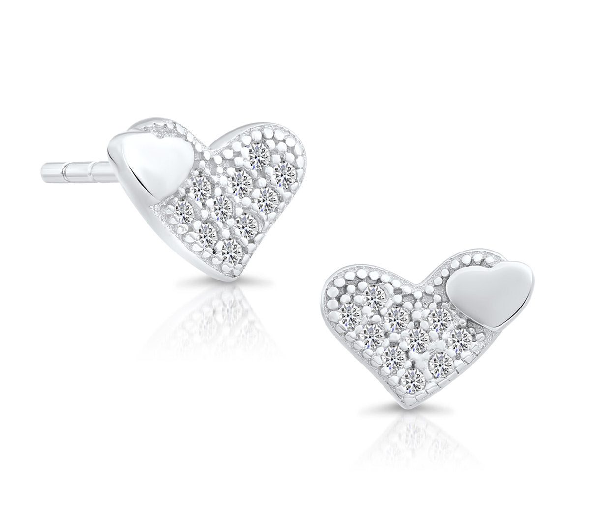 Sterling Silver Double Heart Stud Earrings