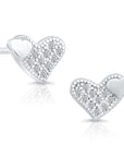 CZ Double Heart Stud Earrings in Sterling Silver