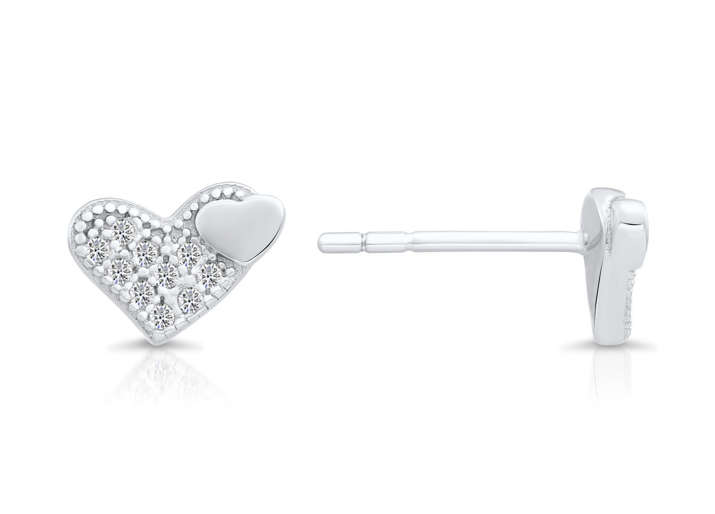 Sterling Silver Double Heart Stud Earrings
