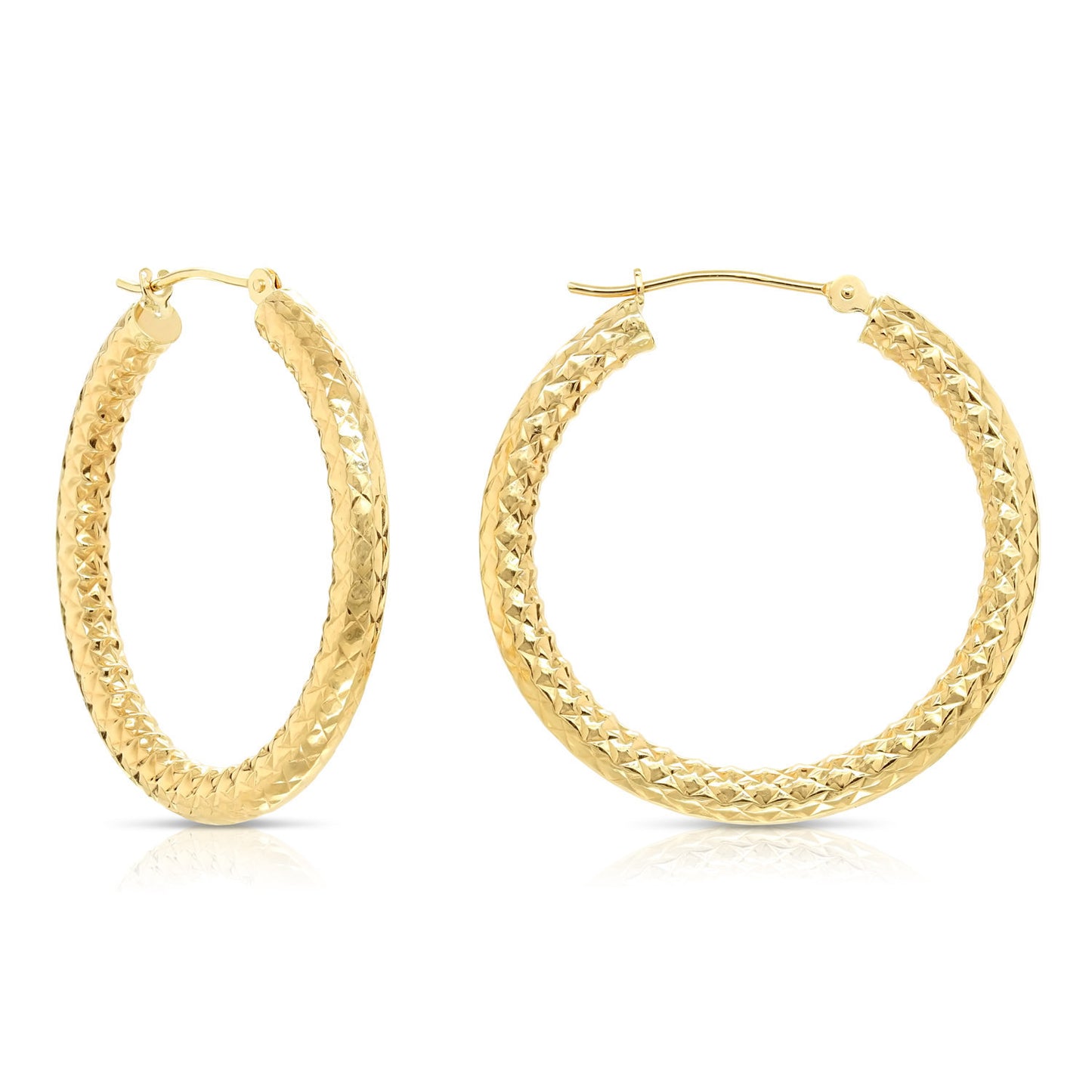 14k Yellow Gold Textured Hoop Earrings, The Alligator Collection