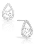 CZ Princess Crown Stud Earrings, Teardrop in Sterling Silver