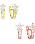 CZ Flower Huggie Hoop Earrings for Girls in Sterling Silver
