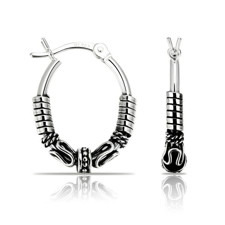 Sterling Silver Bali Style Small Hoop Earrings
