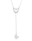 CZ Long Double Butterfly Necklace in Sterling Silver