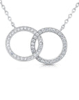 CZ Double Ring Necklace, 18 Inch in Sterling Silver