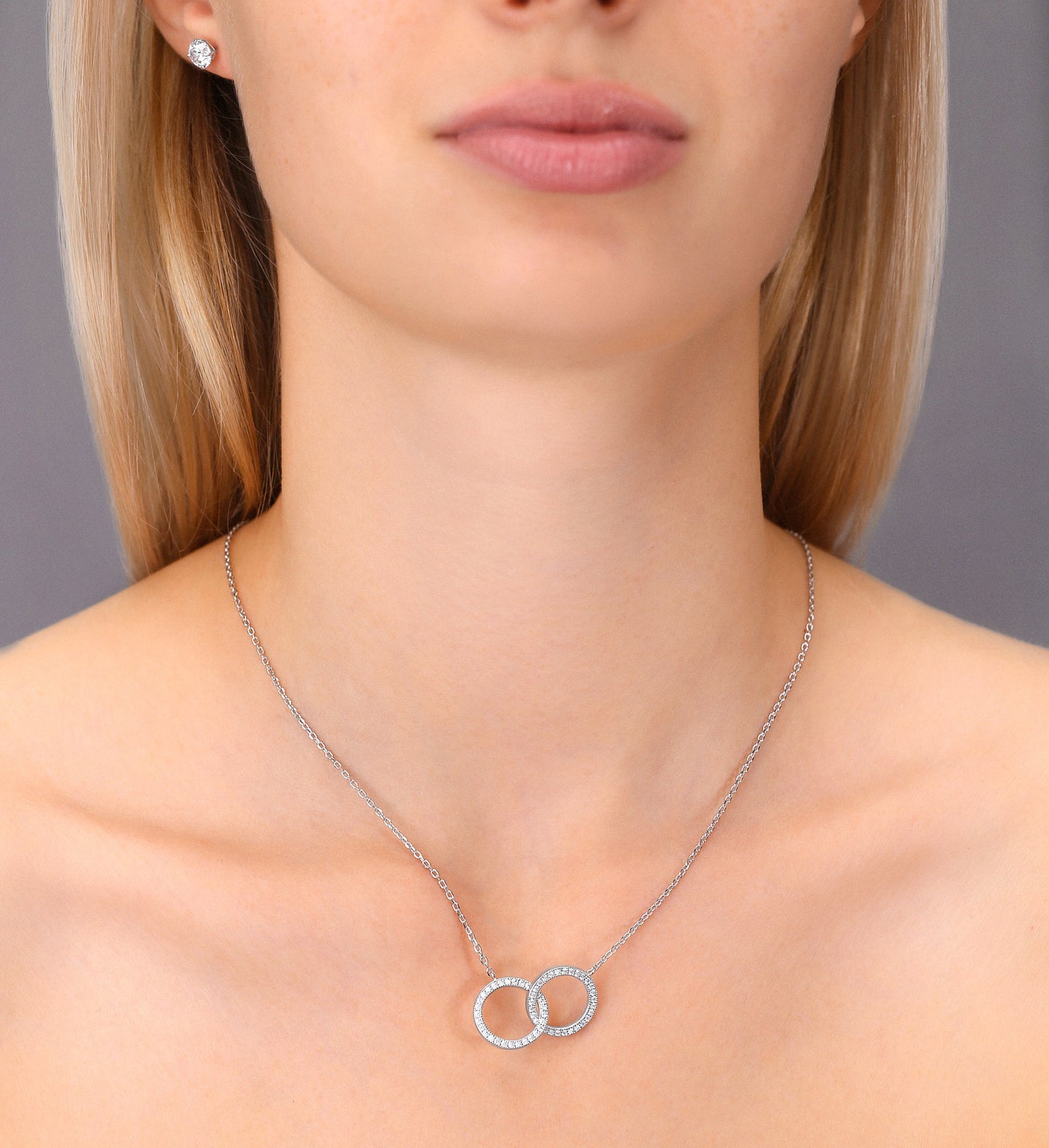 Sterling Silver Double Ring Necklace, 18 Inch