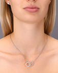 CZ Double Ring Necklace, 18 Inch in Sterling Silver