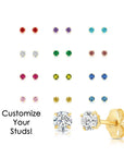 14k Yellow Gold Birthstone Solitaire Stud Earrings, 3mm, Available in 12 Colors