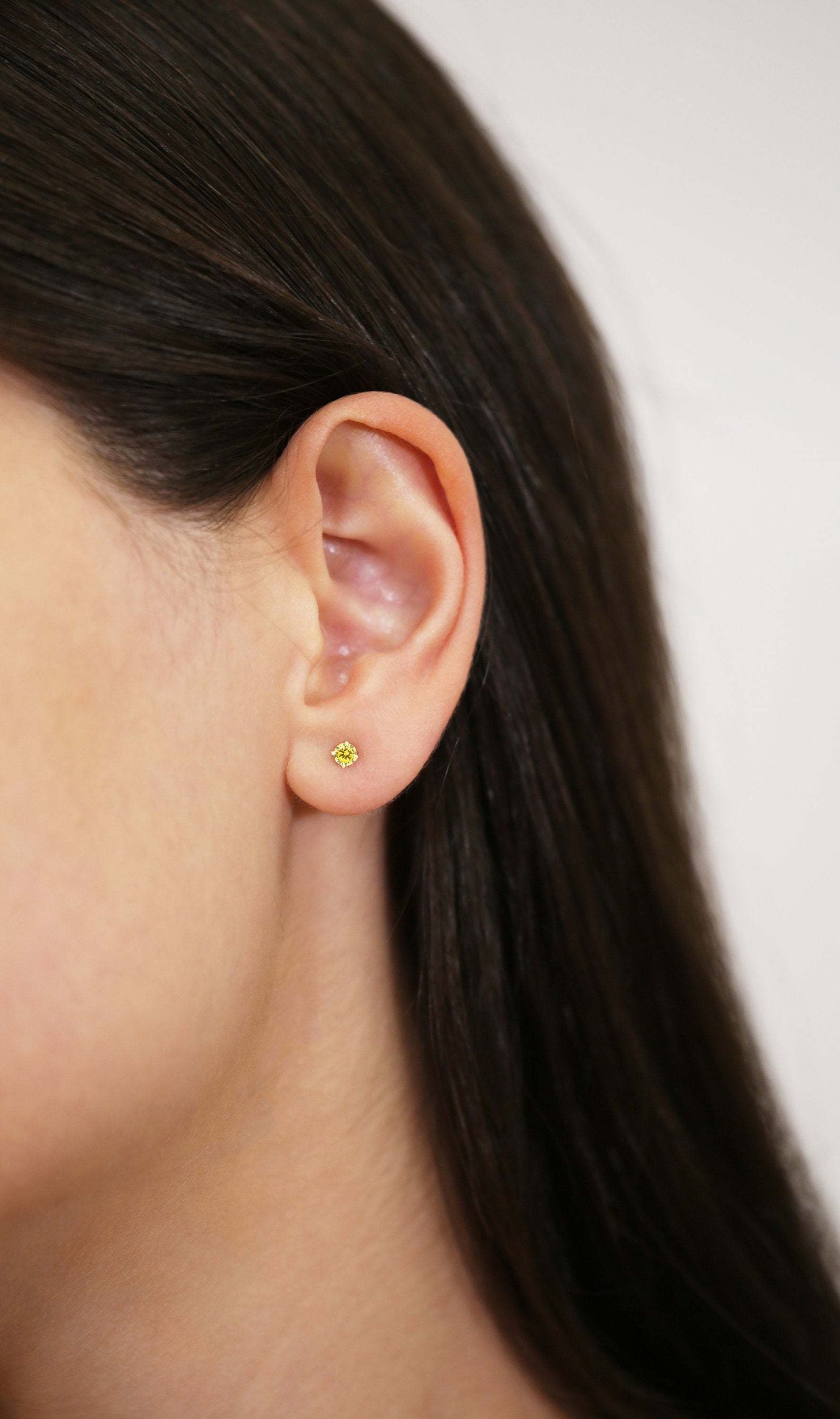 14k Yellow Gold Birthstone Solitaire Stud Earrings, 3mm