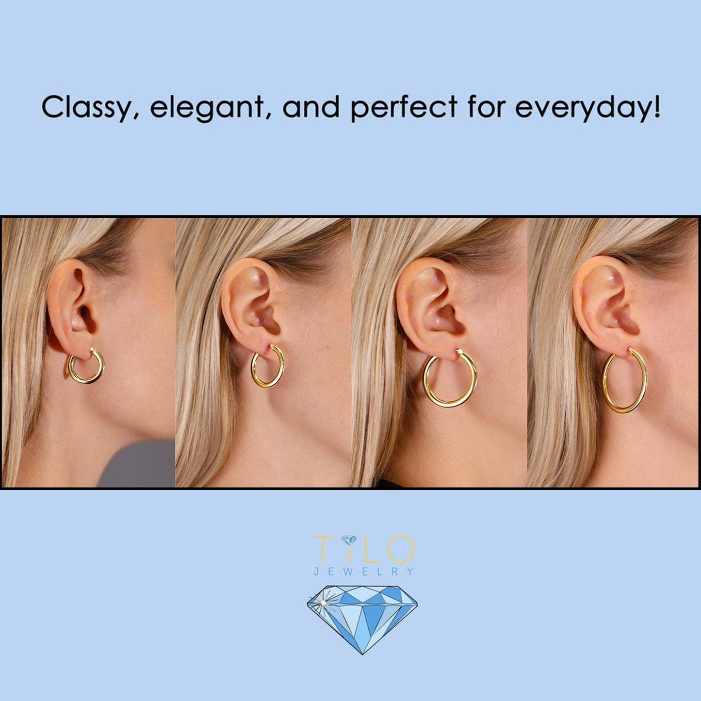 14K Yellow Gold Plain Flat Hoop Earrings
