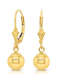 14K Yellow Gold French-back Ball Dangle Earrings