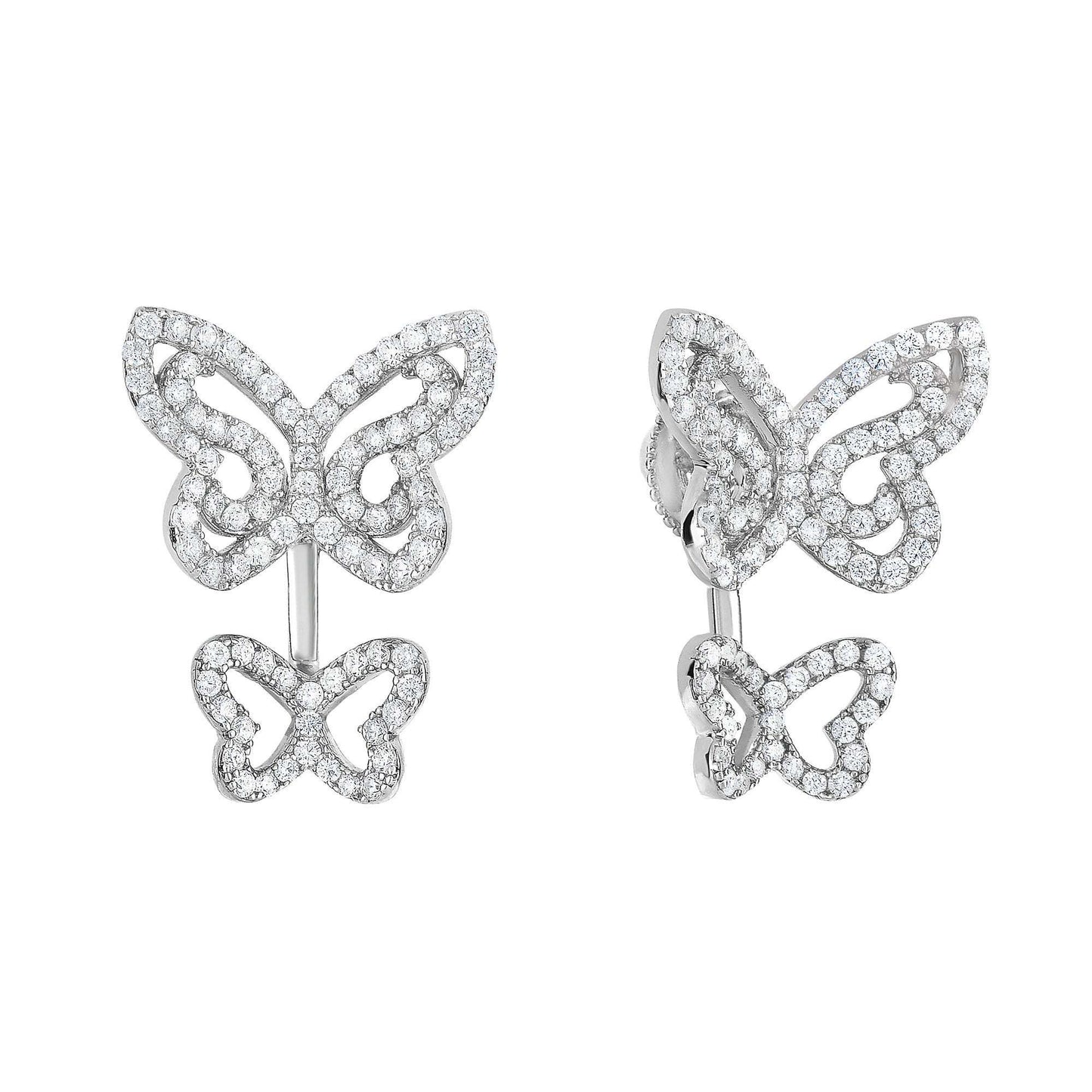 Ear Jacket Double Butterfly Stud Earrings in Sterling Silver