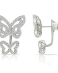 CZ Ear Jacket Double Butterfly Stud Earrings in Sterling Silver